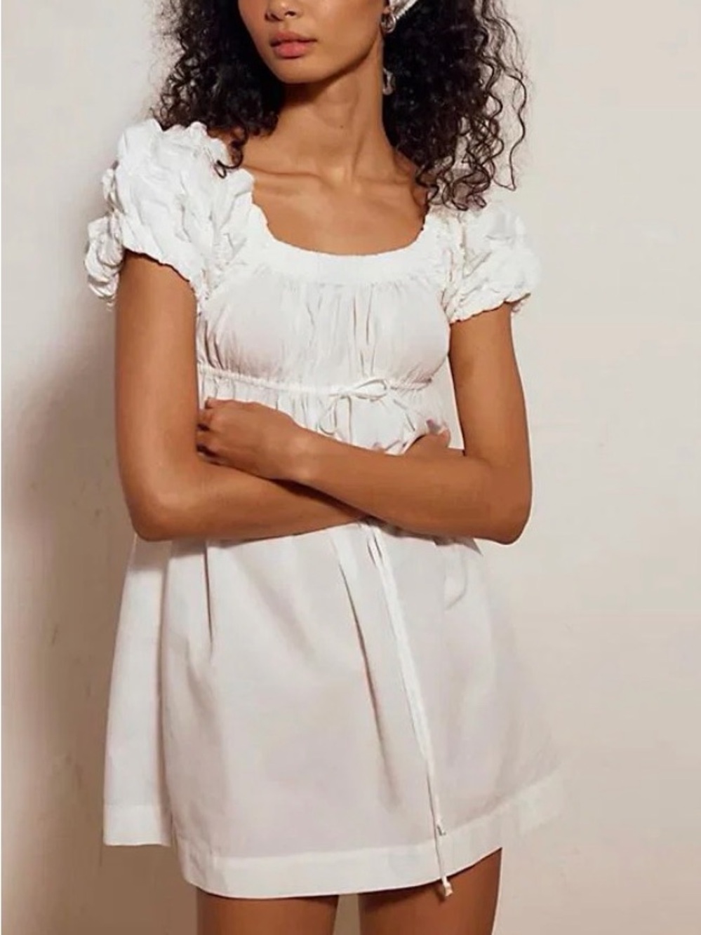 Free People Cream Puff-Sleeve Babydoll Mini Dress